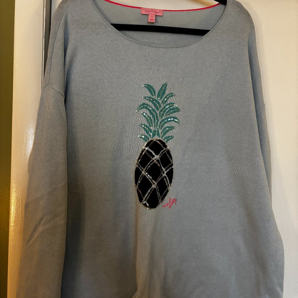 Lilly Pulitzer Blue Pineapple Sweater XL VGUC